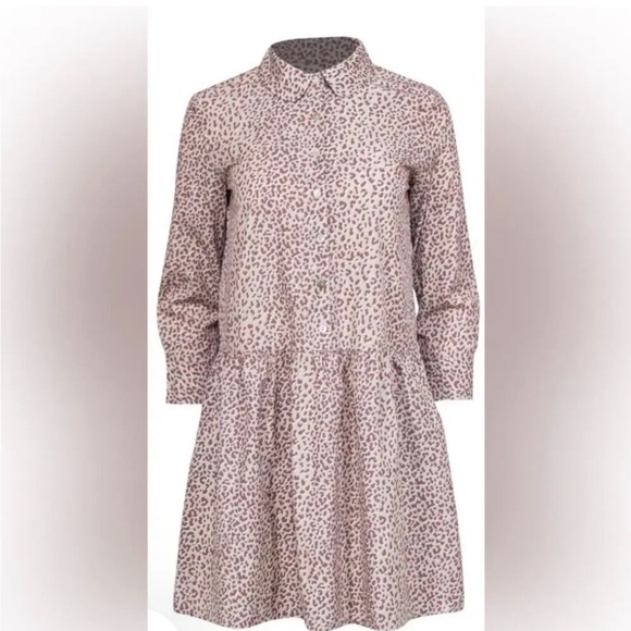 Tuckernuck Hayes Beige & Brown Leopard Print Drop Waist Shirt Dress | S - Picture 2 of 6